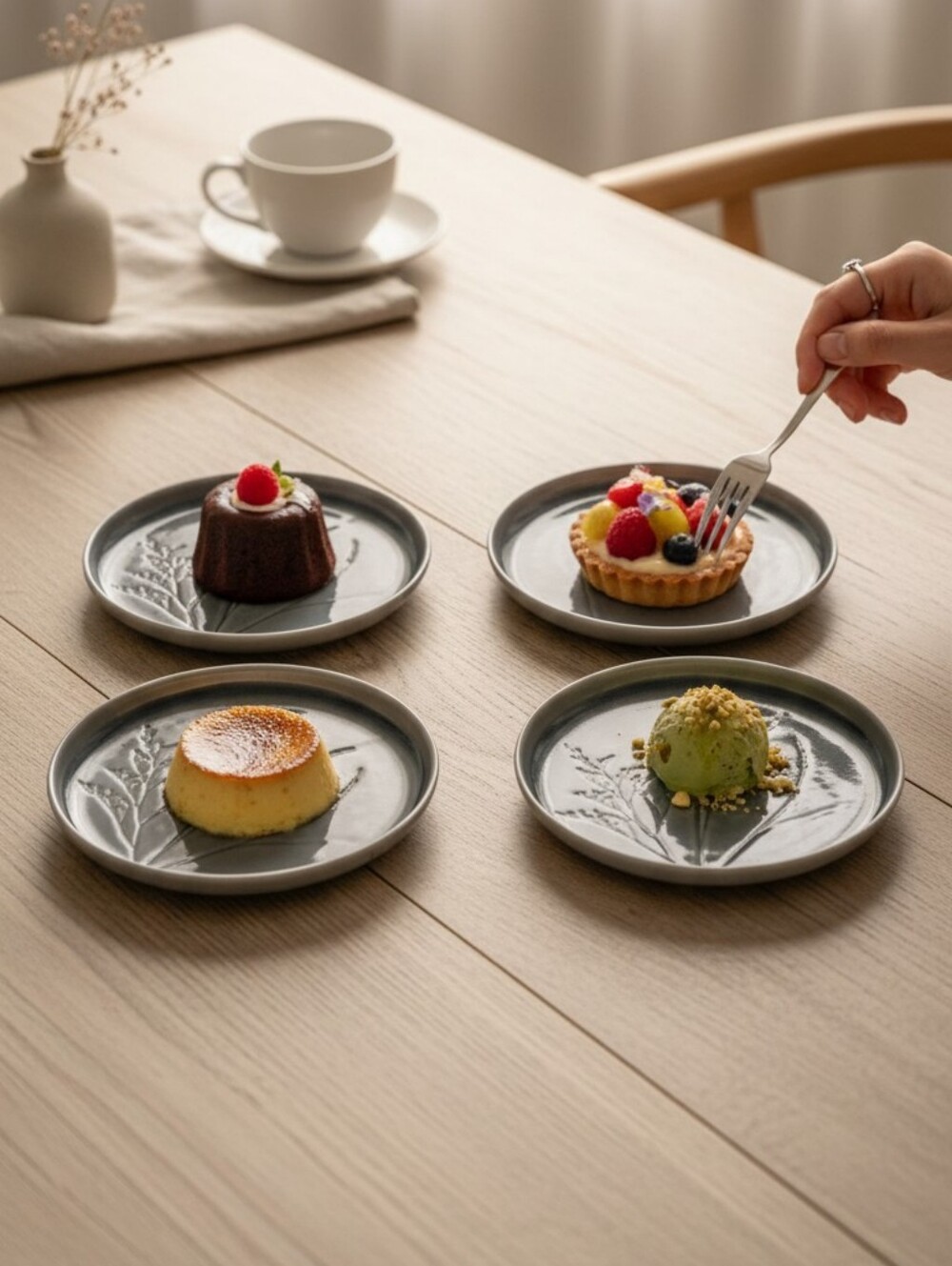 New Slate Grey Ceramic Dessert Plates Set Of 2